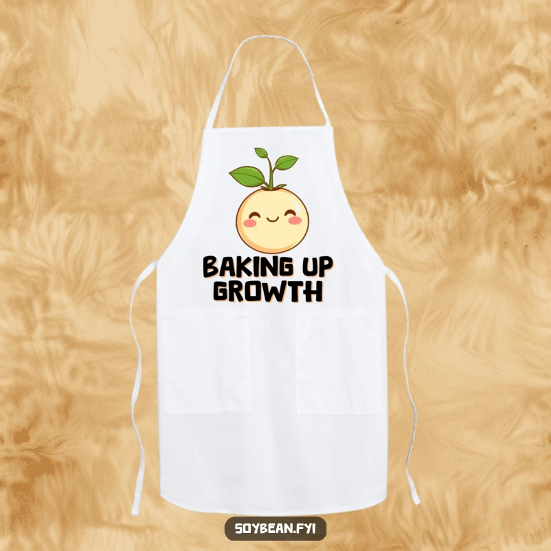Funny Apron: Kitchen apron featuring a content soybean with a small sprout, designed for joyful cooking and protection.