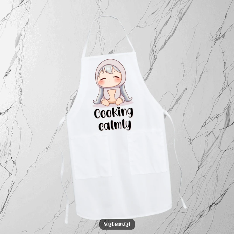Funny Soybean Apron: A content soybean sits peacefully on an apron, perfect for calm cooking and kitchen humor.