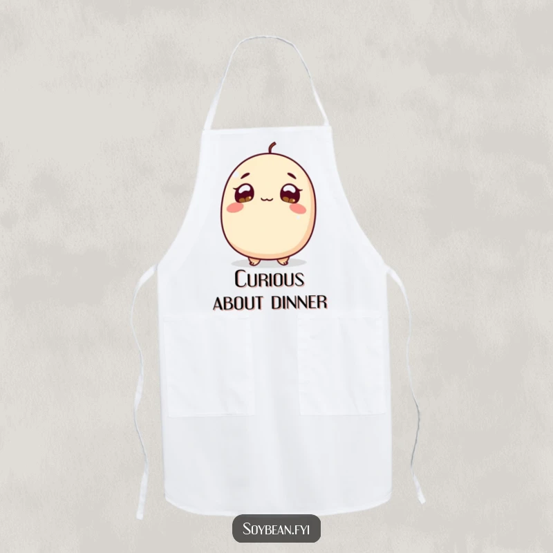 Funny Apron: A soybean character looking up with wide, hopeful eyes, ideal for adding a humorous and inspiring touch to cooking routines.