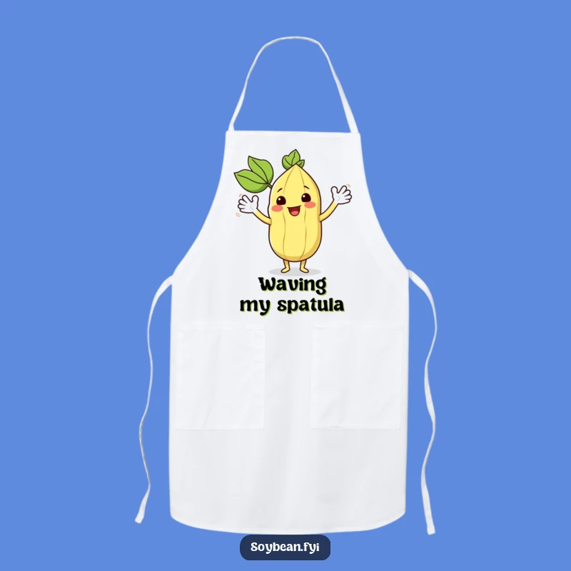 Funny Kawaii Soybean Waving Apron - Happy Greetings Kitchen Humor Gift