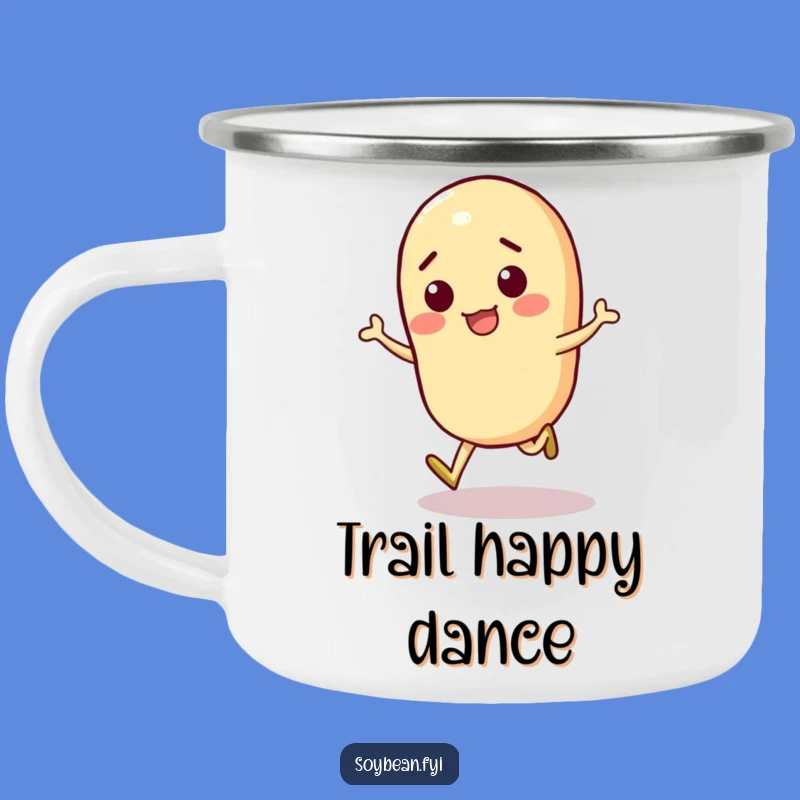 Funny Adventure Soybean Camping Mug: Skipping Character, Hilarious Humorous Outdoor Gift