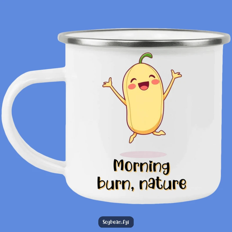 Funny Excited Soybean Camping Mug: Energetic Outdoor Companion, Perfect Humorous Gift
