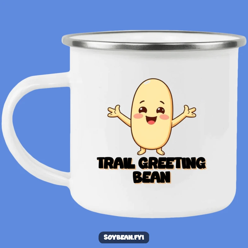 Funny Kawaii Soybean Greeting Camping Mug, Outdoor Welcomes with a Cheerful Character