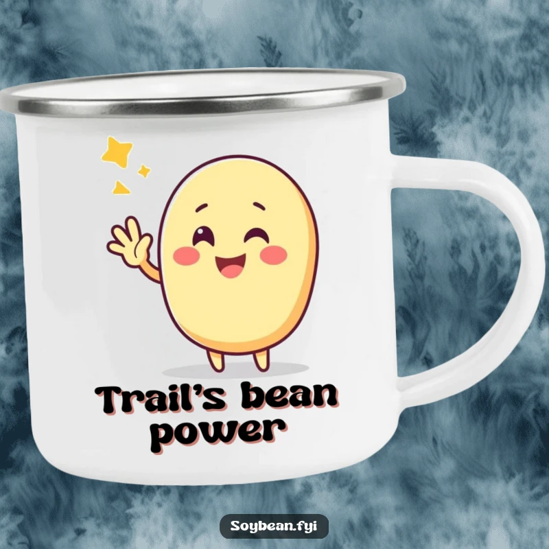 Funny Kawaii soybean character triumphantly waving with a cheerful smile, ready for outdoor celebrations.