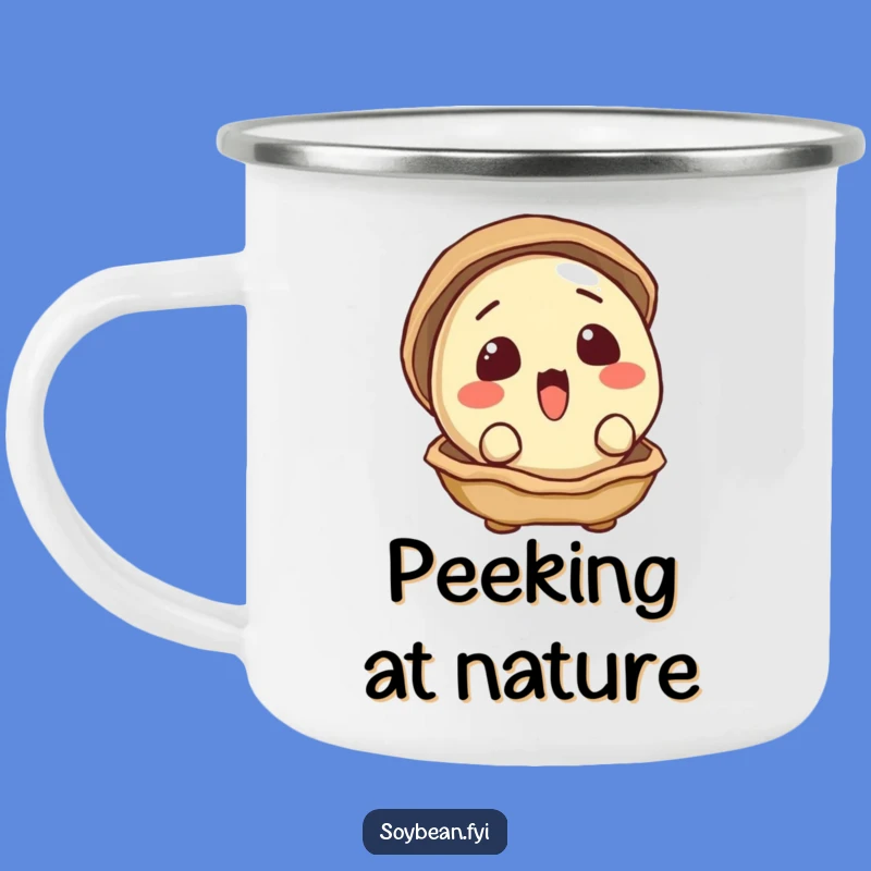 Funny Surprised Soybean Peeking Camping Mug: Adventure & Discovery, Great Gift