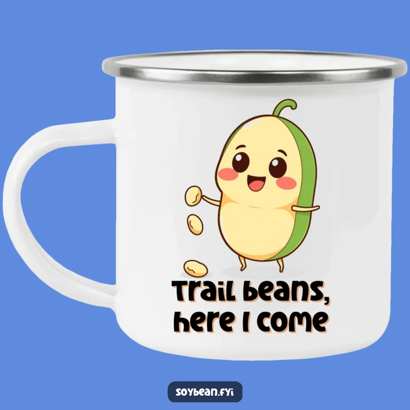 Funny Kawaii Soybean Camping Mug: Adventure-Ready with a Hilarious Bean-Throwing Character