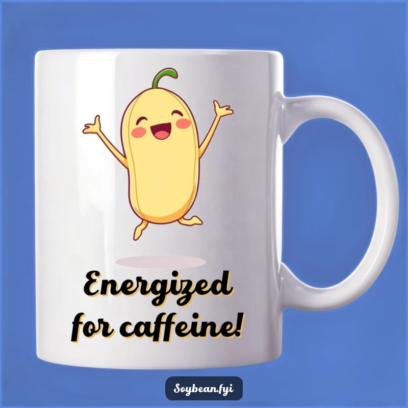 Funny Excited Soybean Mug: Energetic Veggie Jumping Jack, Perfect Gift for Fitness Fanatics