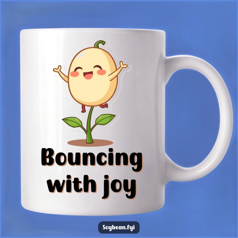 Funny Bouncing Soybean Mug: Delighted Bean Character - Playful Joyful Cup Gift!