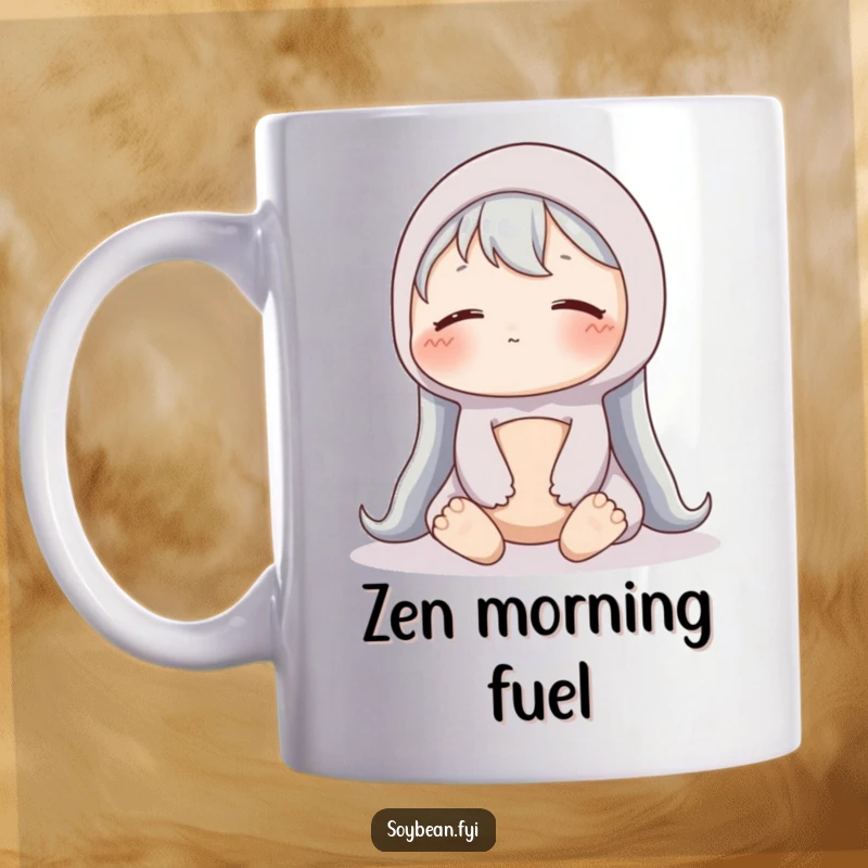 Funny Soybean Mug: A content soybean sits peacefully with closed eyes, radiating calm and serenity.