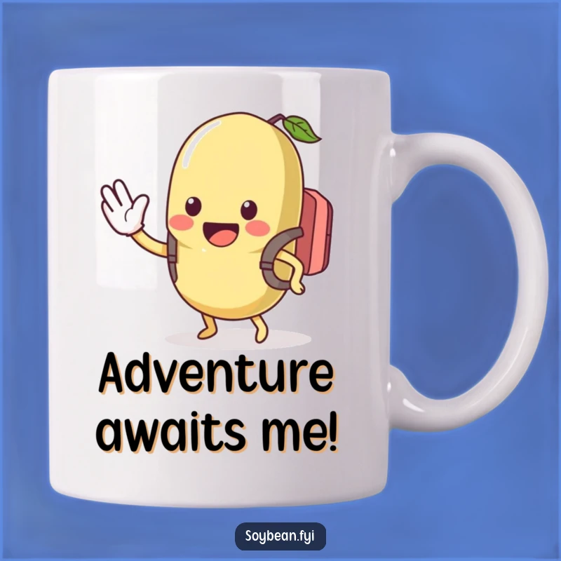 Funny Kawaii Soybean Waving Mug - Excited Traveler Bean Gift