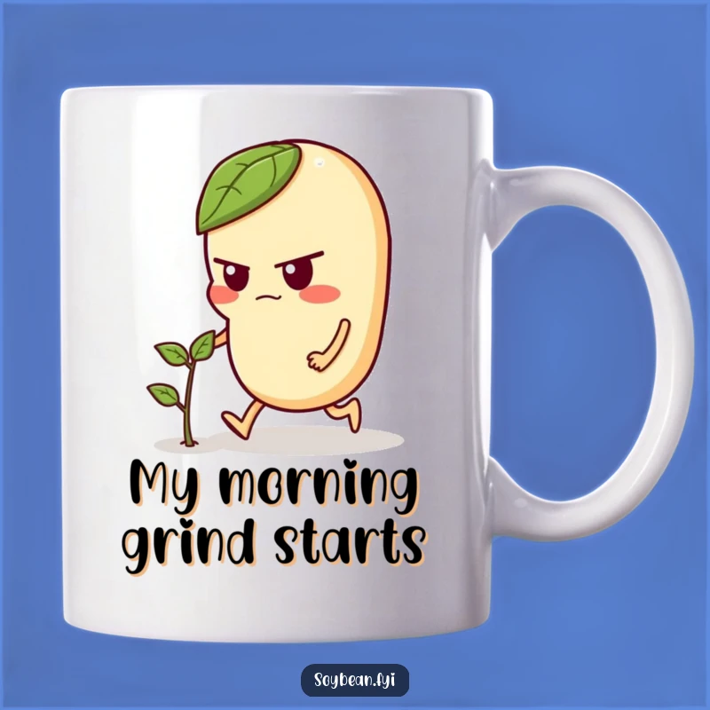 Funny Soybean Gardener Mug: Determined Farmer Pushing Sprout, Perfect Funny Gift
