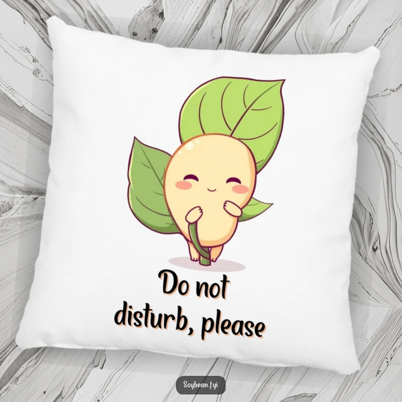 Funny Soybean Pillow: A shy soybean peeks shyly from behind a leaf, offering comfort and a touch of humor.