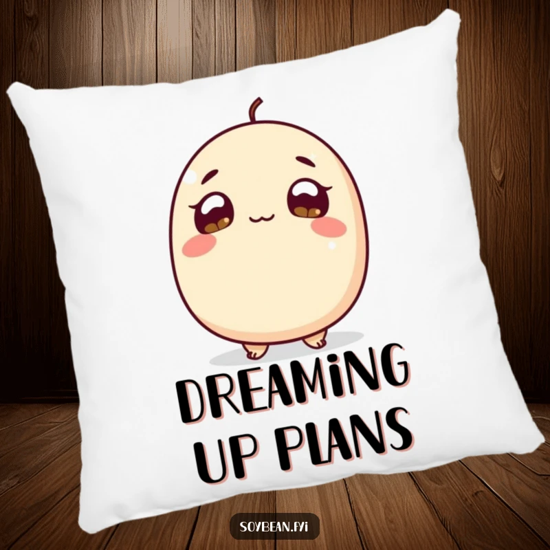 Funny Pillow: A curious soybean with wide, hopeful eyes, offering a soft, humorous, and comforting accent for relaxation.