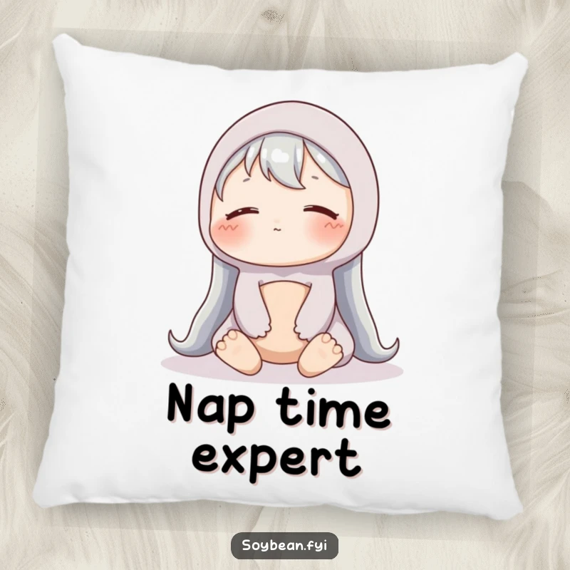 Funny Soybean Pillow: A content soybean sits peacefully on a soft pillow, offering comfort and Zen humor.