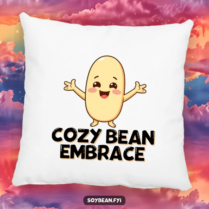 Funny Kawaii soybean character pillow featuring the character with arms spread wide, offering a friendly, happy greeting.
