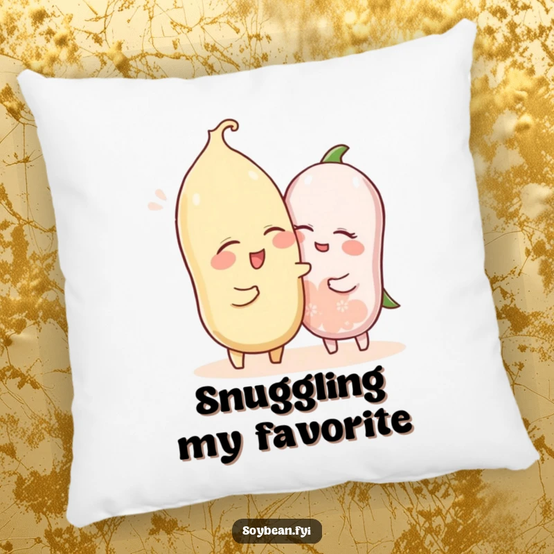 Funny pillow showcasing a winking soybean character playfully nudging another, adding a touch of friendship and humor to any room.