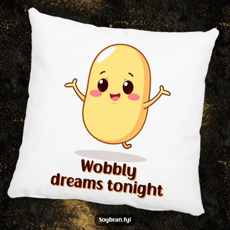 Funny Pillow: A soybean character dancing with silly, wobbly motions, offering a soft, humorous, and comforting accent for relaxation.