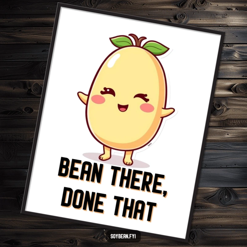 Funny Soybean Digital Art Print featuring a happy, winking soybean character, offering instant visual humor and charm for screens or prints.