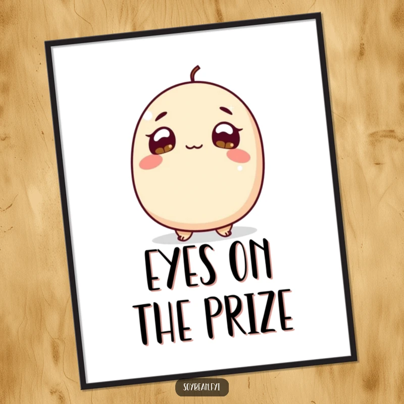 Funny Art Print: A soybean character with wide, hopeful eyes looking upwards, creating a charming and humorous focal point for serene interiors.