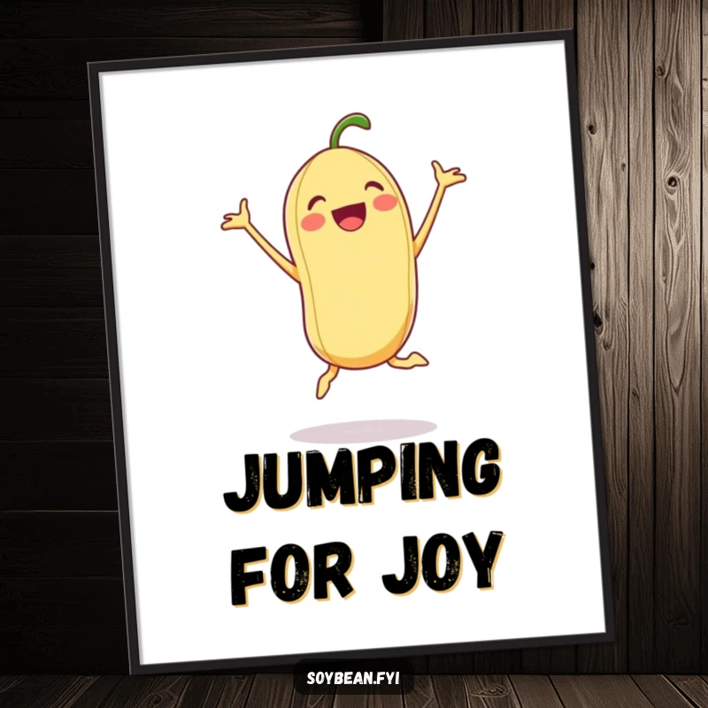 Funny Soybean Digital Art Print: An excited soybean doing a jumping jack, a vibrant and humorous printable.