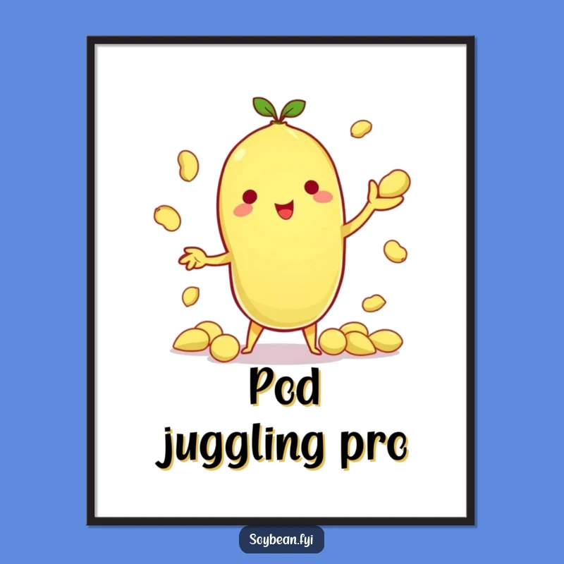 Funny Kawaii Soybean Juggling Digital Art: Edamame Skillful Print