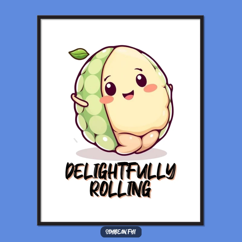 Funny Kawaii Soybean Rolling Digital Art, Instant Joyful Decor Download