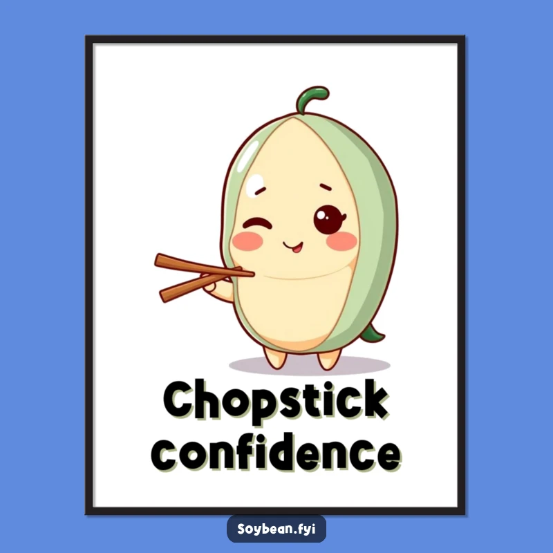 Funny Kawaii Soybean Wink Digital Art: Chopstick Playful Print