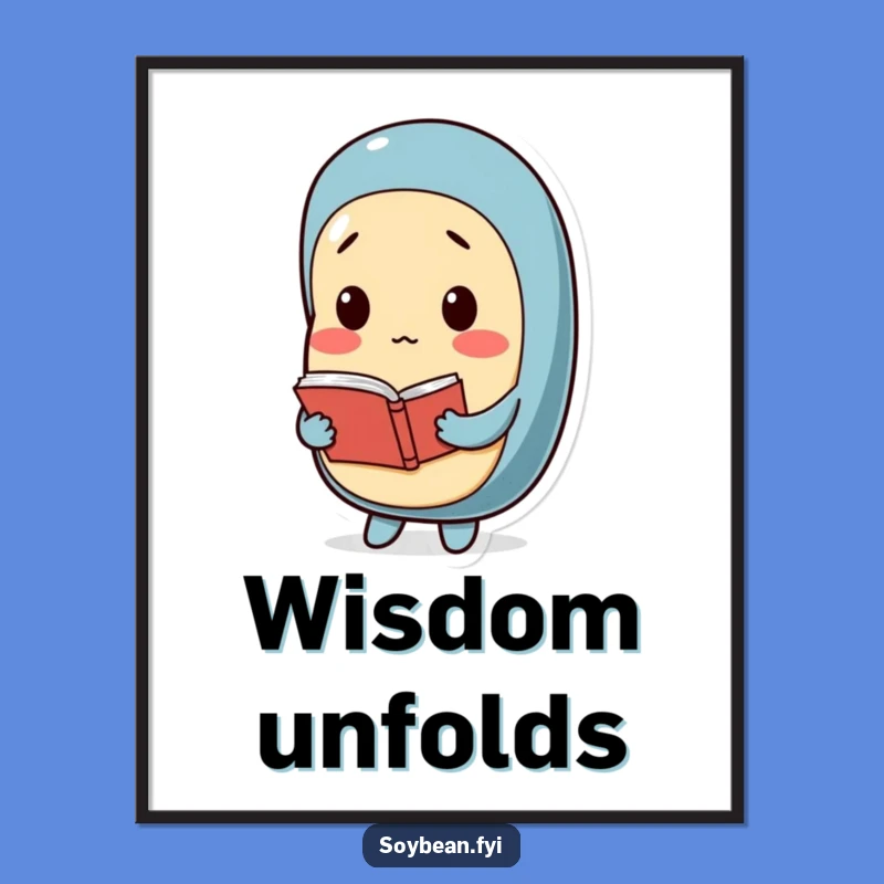 Funny Thoughtful Soybean Art Print: Reading Character, Wall Decor Funny Gift