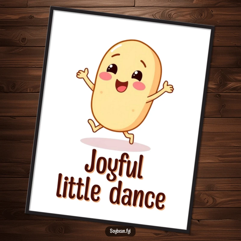 Funny Soybean Digital Art Print: A cheerful soybean character captured mid-dance with its little feet.