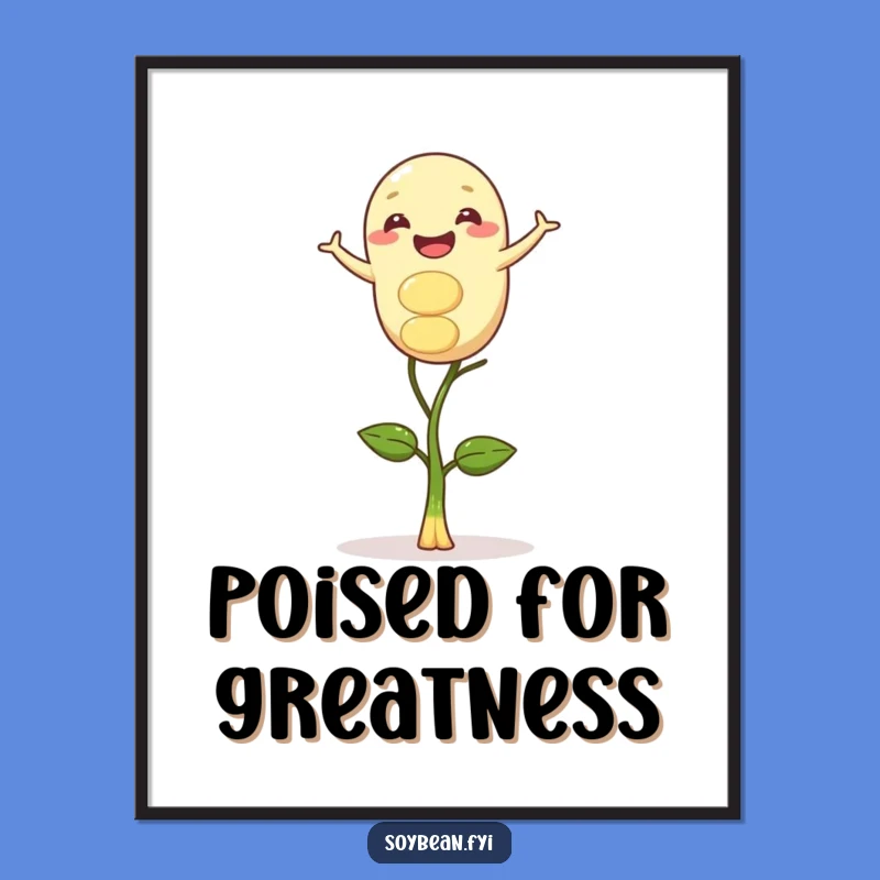 Funny Gleeful Soybean Sprout Balancing Digital Art - Whimsical Printable Decor for Calm Spaces