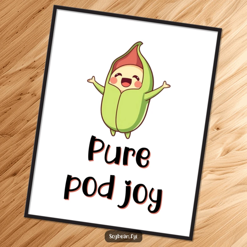 Funny digital art print of a dynamic soybean pod bursting open with vibrant energy and happiness, perfect for instant decor.
