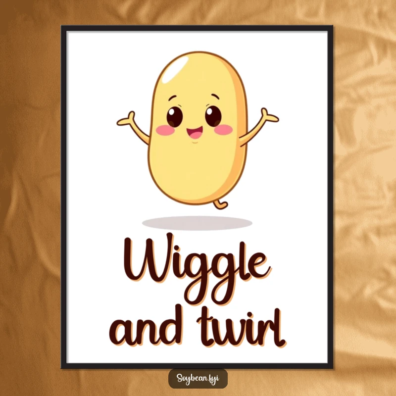Funny Art Print: A soybean character captured mid-wobbly dance, creating a humorous and lively focal point for playful interior design.