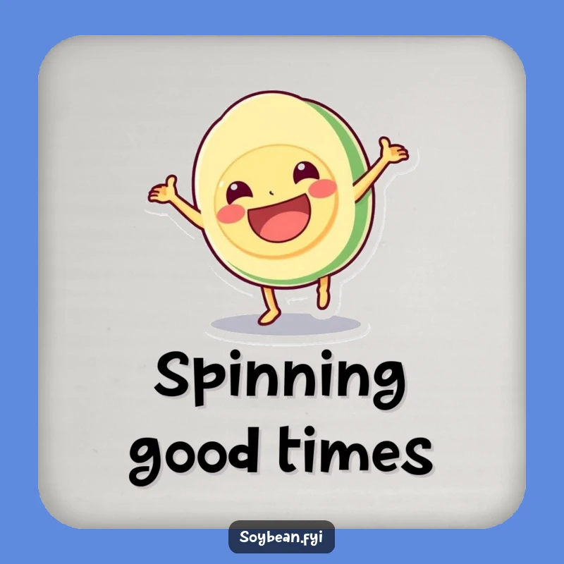 Funny Kawaii Soybean Cartwheel Drink Coaster - Hilarious Grinning Table Protector