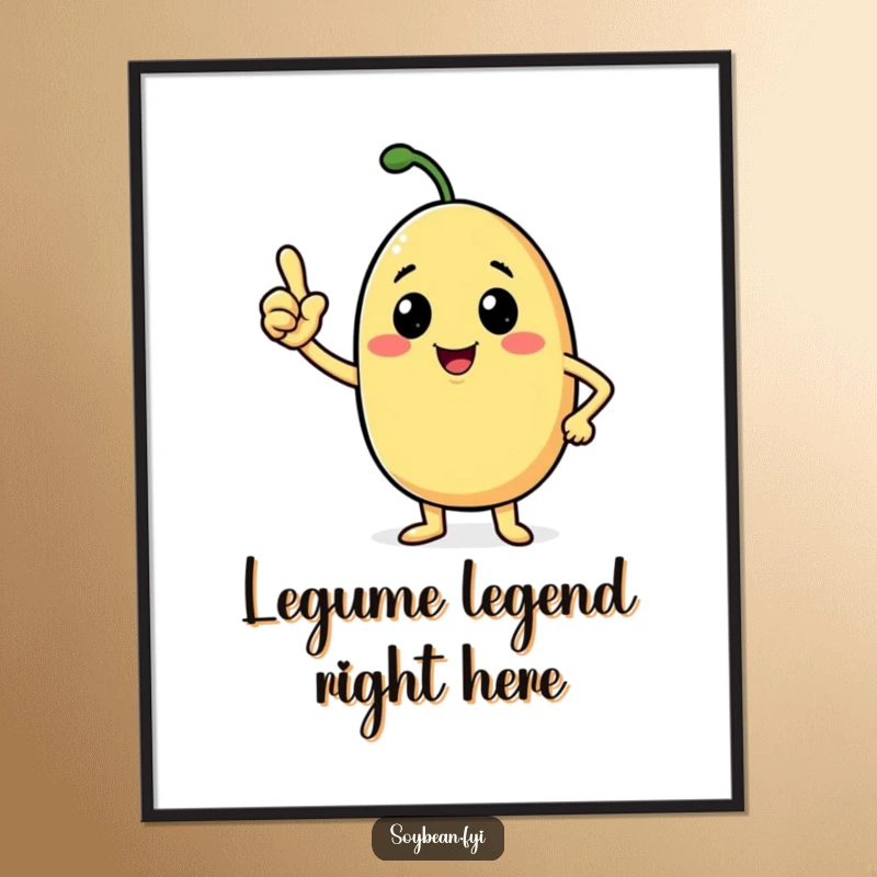 Funny soybean poster of a beaming anthropomorphic character nodding confidently, ideal for positive and humorous decor.