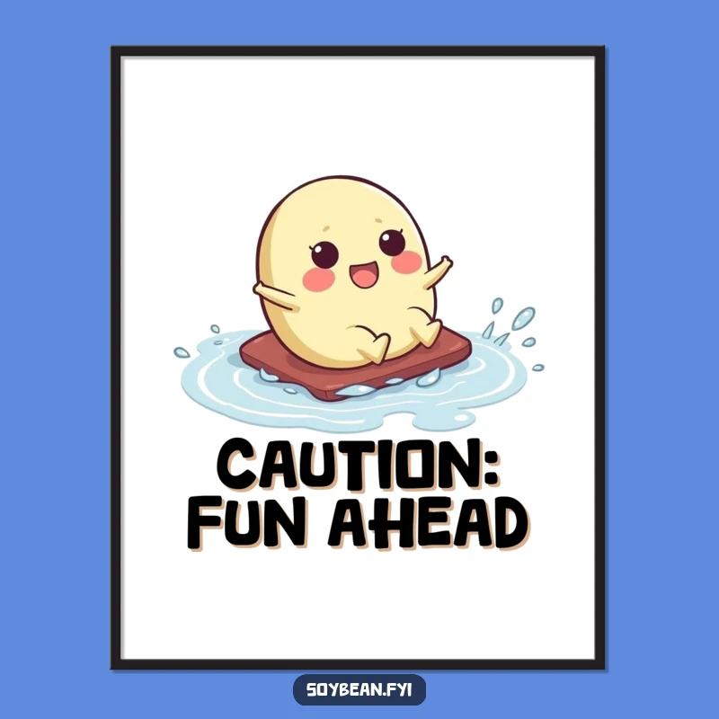 Funny Kawaii Soybean Slide Poster: Slippery Bean Art Print