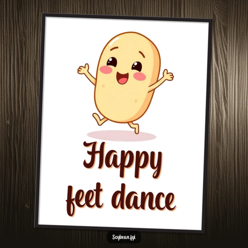 Funny Soybean Poster: A cheerful soybean character caught in a happy dance with its small feet.