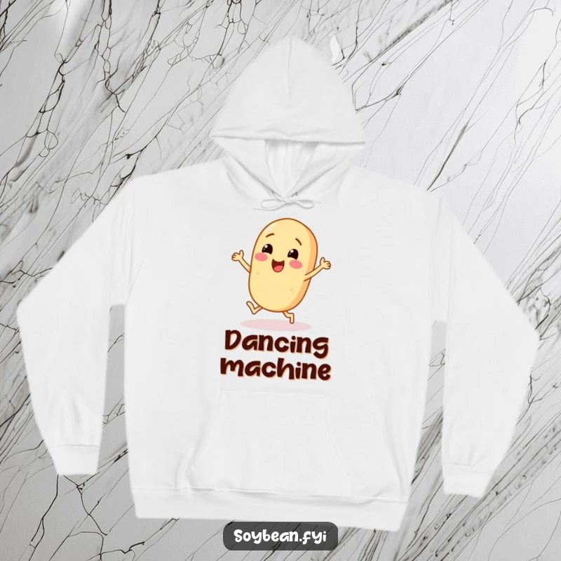Funny Soybean Hoodie: A cheerful soybean character doing a happy dance with its little feet.