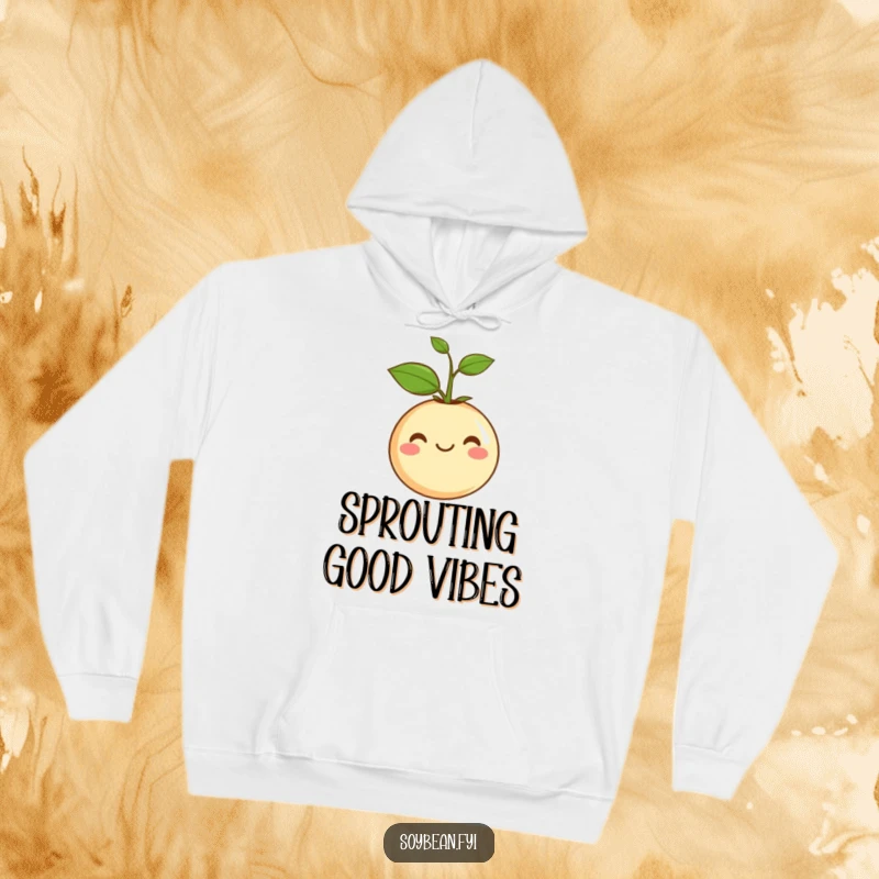 Funny Hoodie: A contented soybean with a small sprout on its head, designed for comfort and a touch of humorous growth.