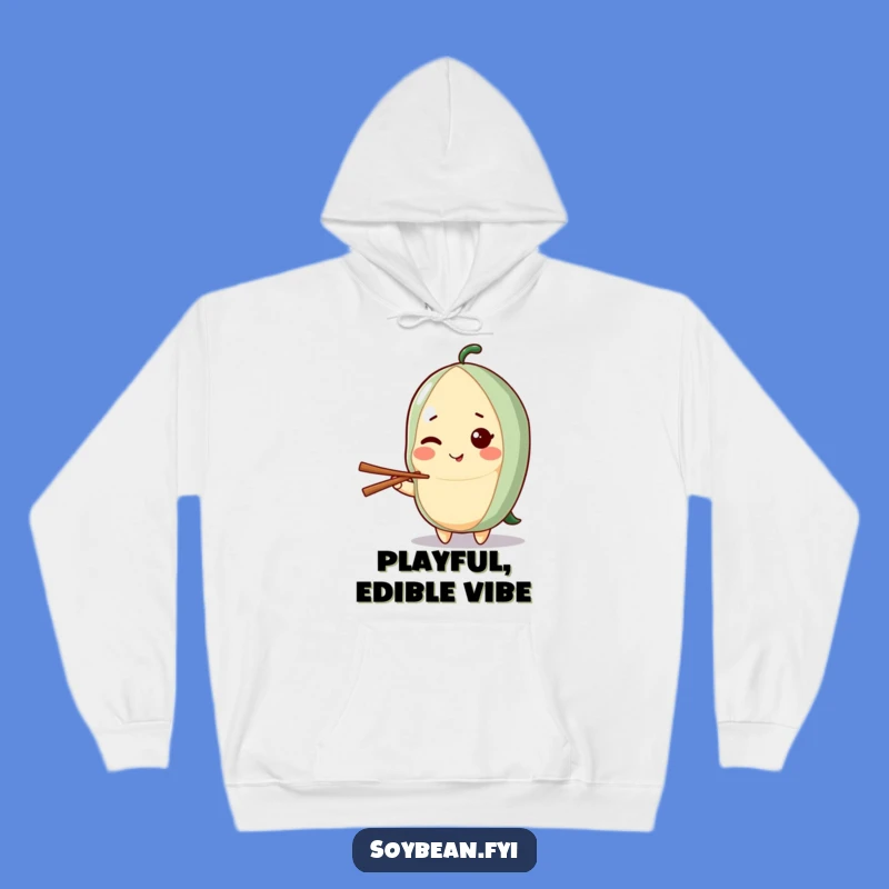 Funny Kawaii Soybean Wink Hoodie: Cozy Chopstick Charm