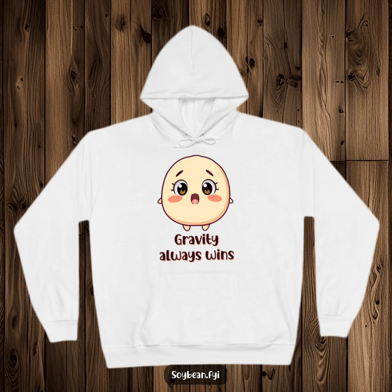 Funny surprised soybean hoodie with wide eyes falling backwards, the epitome of cozy surprise and funny accidents, ideal funny gift.