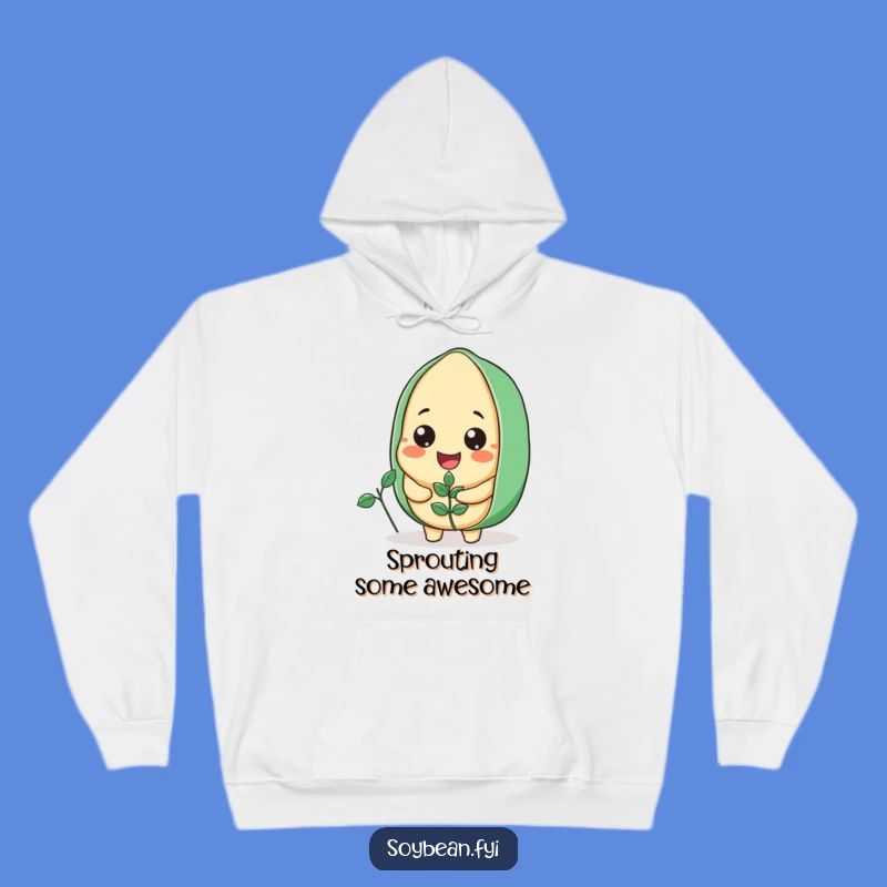 Funny Cozy Soybean Hoodie: Smiling Gardener with Plant, Warm Humorous Gift Idea