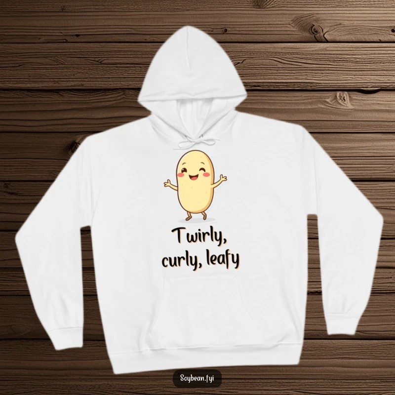 Funny Kawaii soybean character dancing crazily with a wide grin, featured on a warm and cozy hoodie.