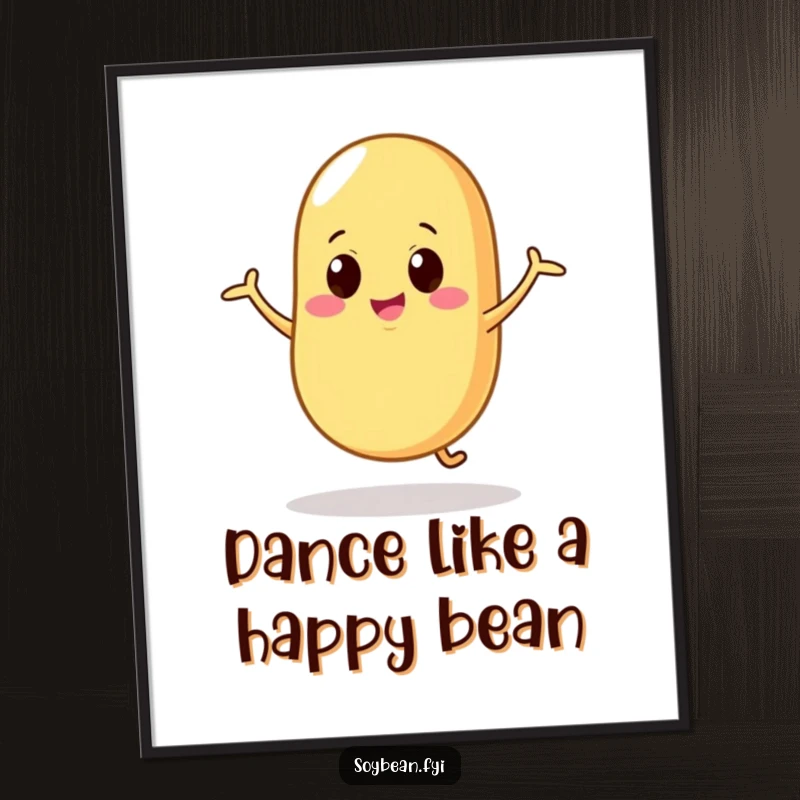 Funny Free Printable Wall Art: A dancing soybean character with a silly, wobbly motion, full of humorous energy, instant download.