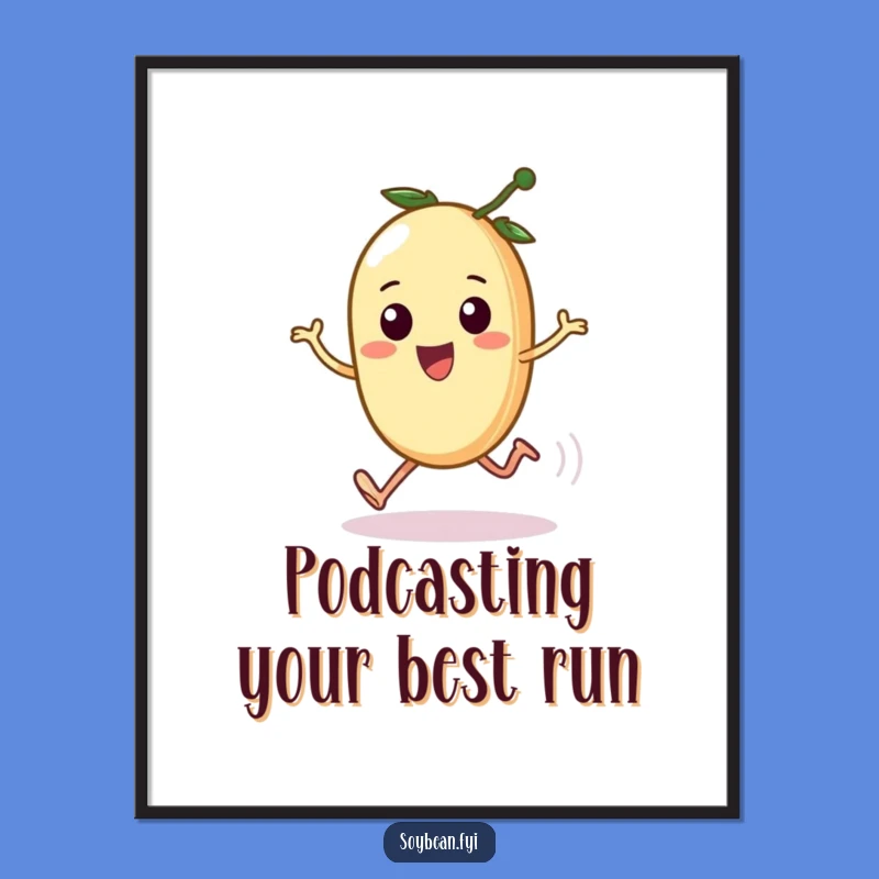 Free Printable Wall Art: Comical Sprinting Kawaii Soybean - Funny Downloadable Decor