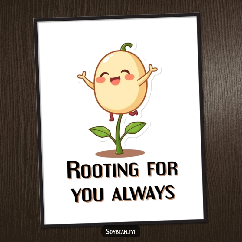Funny Free Printable Wall Art: A delighted soybean character playfully bouncing on a single green sprout.
