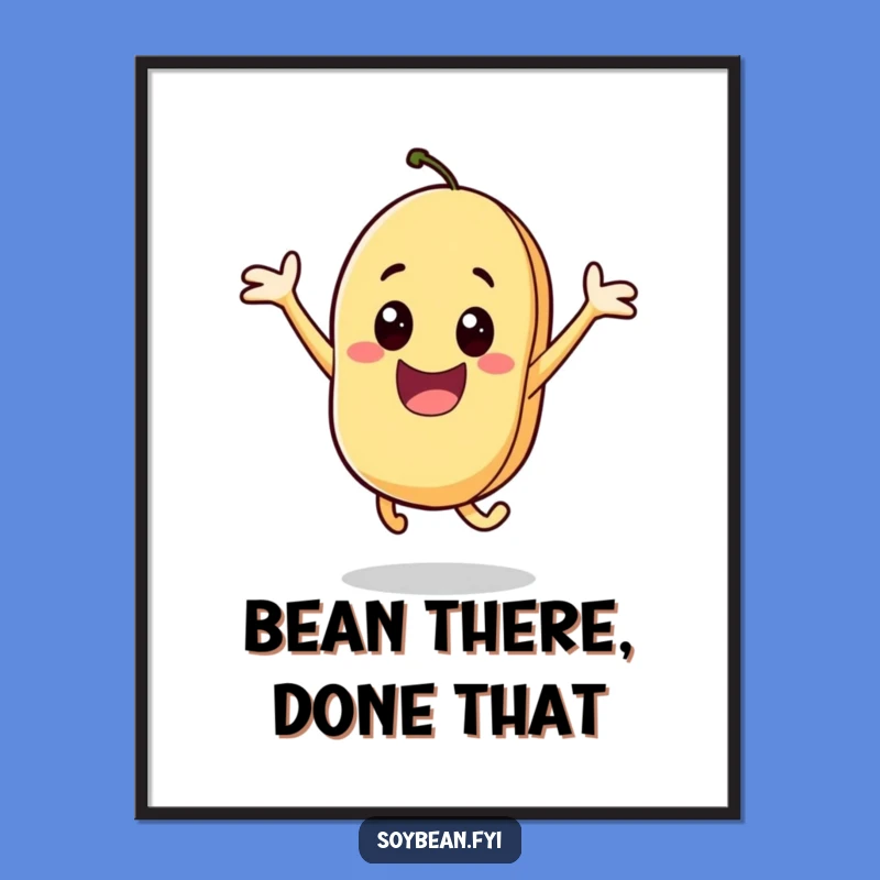 Funny Free Printable Wall Art: Excited Jumping Soybean Character, Downloadable Art