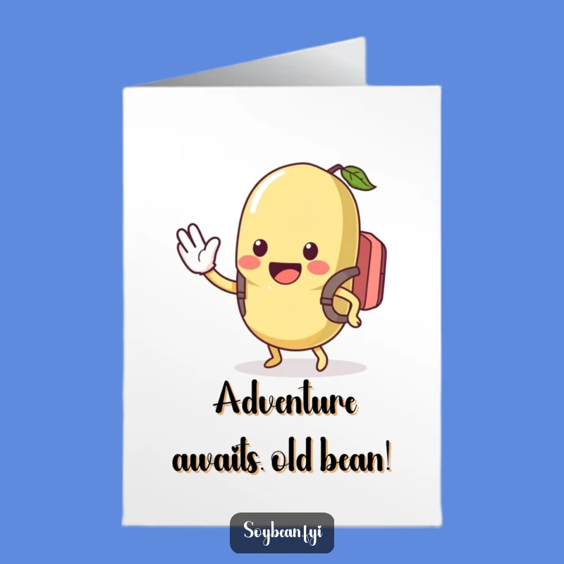Free Printable Birthday Card: Excited Kawaii Soybean Waving - Fun Downloadable Gift