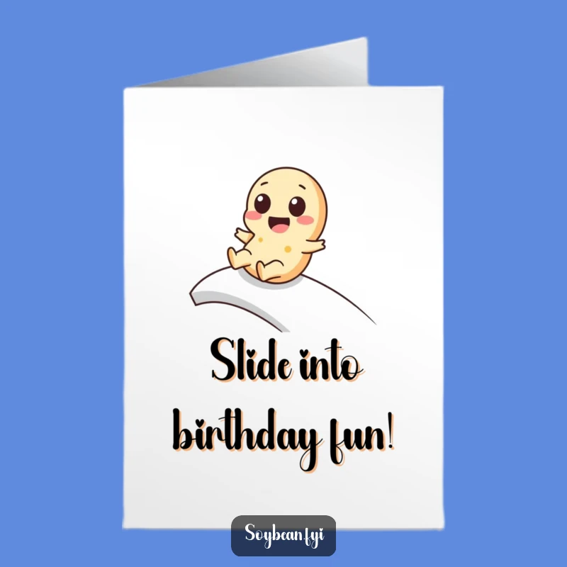 Free Printable Birthday Card: Kawaii Soybean Ramp Slide, Adorable Downloadable Gift