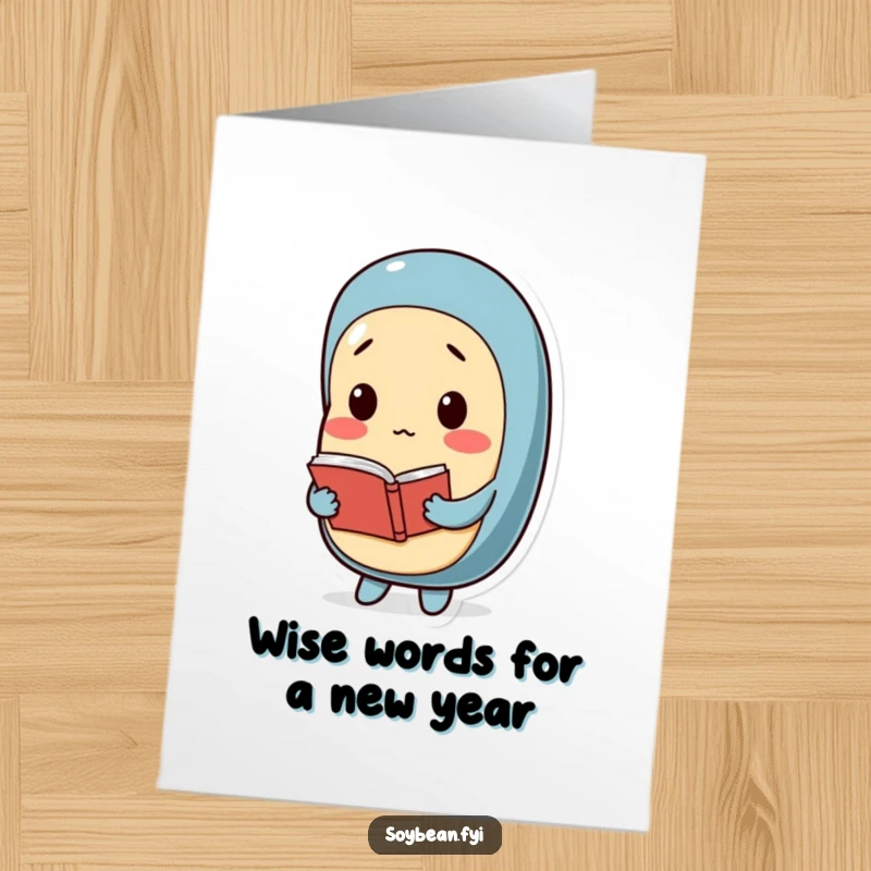 Funny Free Printable Birthday Card: A pensive soybean character holding a small open book, appearing deep in thought. A unique DIY birthday card.