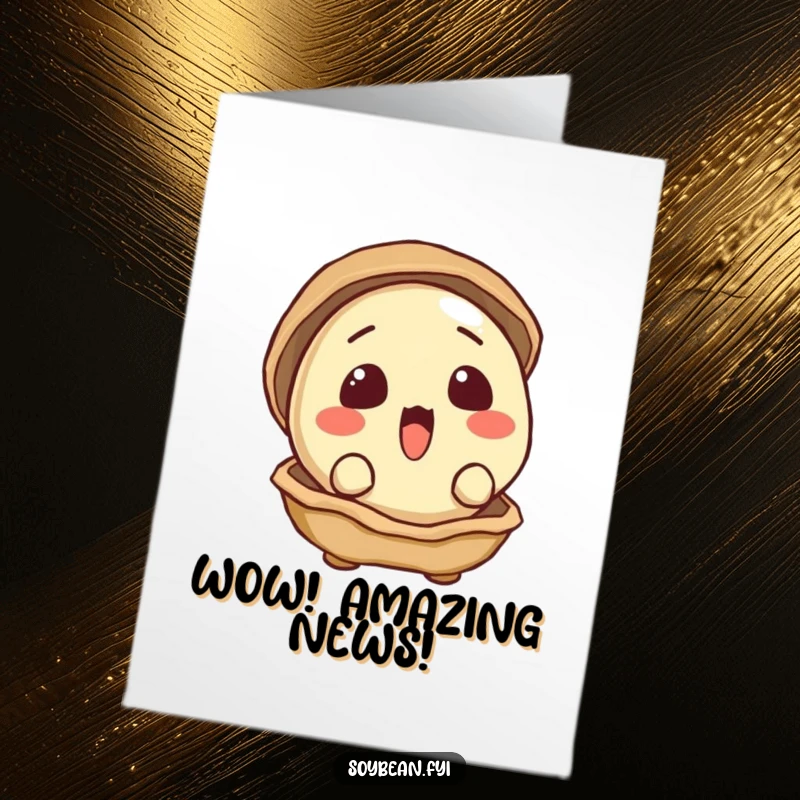 Funny Free Printable Congratulations Card: A surprised soybean reveals itself from its shell, peeking out with a curious gaze.